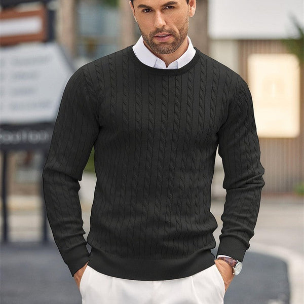 Round Neck Knitted Twisted Flower Slim Fit Sweater