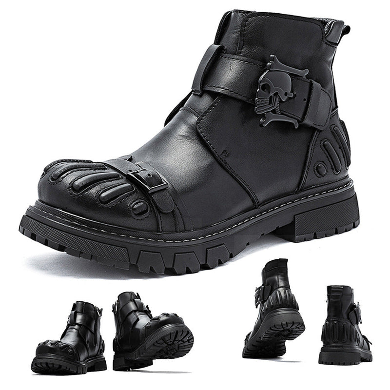 Men Punk Rock Tooling Machinery Car Boots Lace-up Big Head Leather Shoes