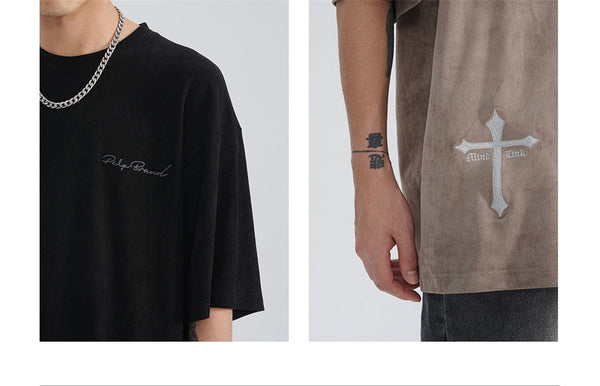 Suede Patch Short-sleeved Top Street Loose T-shirt