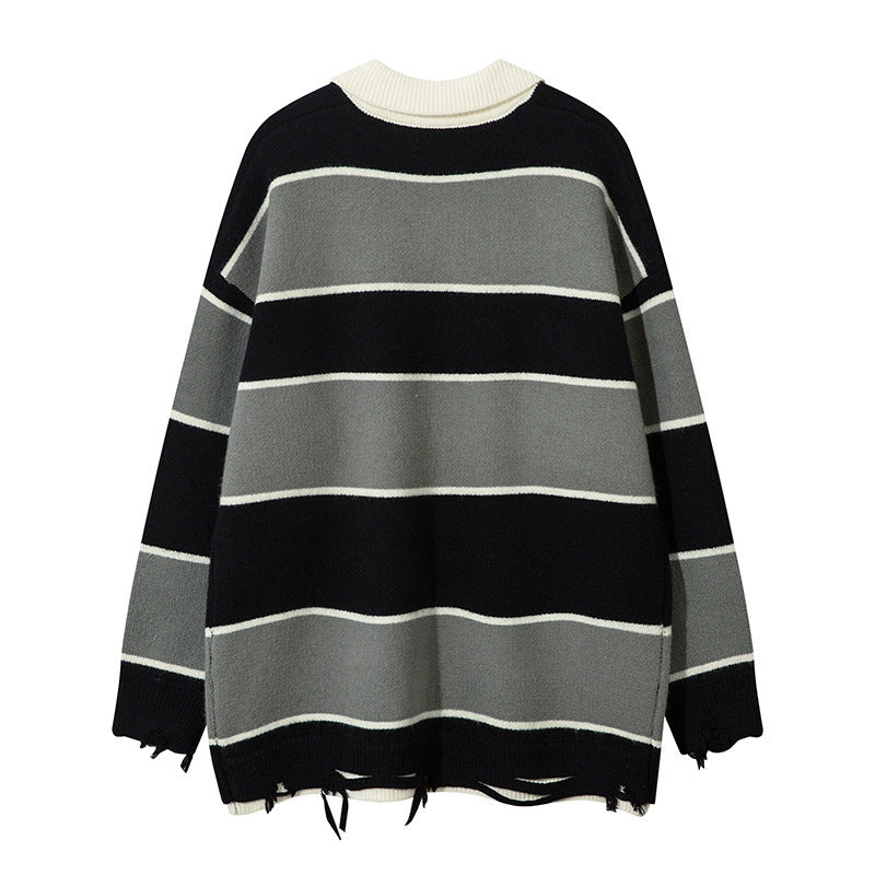 Retro Patchwork Contrast Color Lapels Sweater