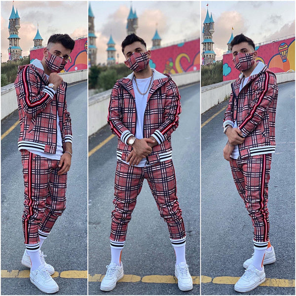 Men Casual Striped Print jumpSuit Zipper Cardigan