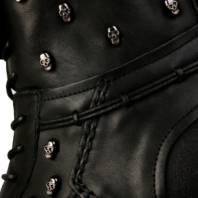 Men's Warm Work Motorcycle Waterproof High-top Steampunk Leather Boots