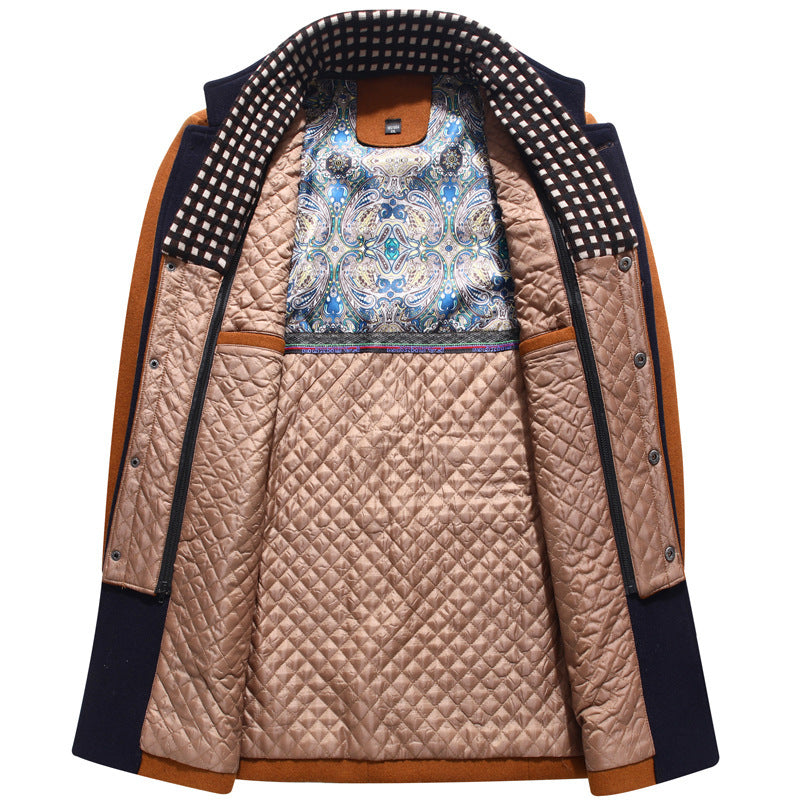 Men's Woolen Thickened Scarf Collar Coat
