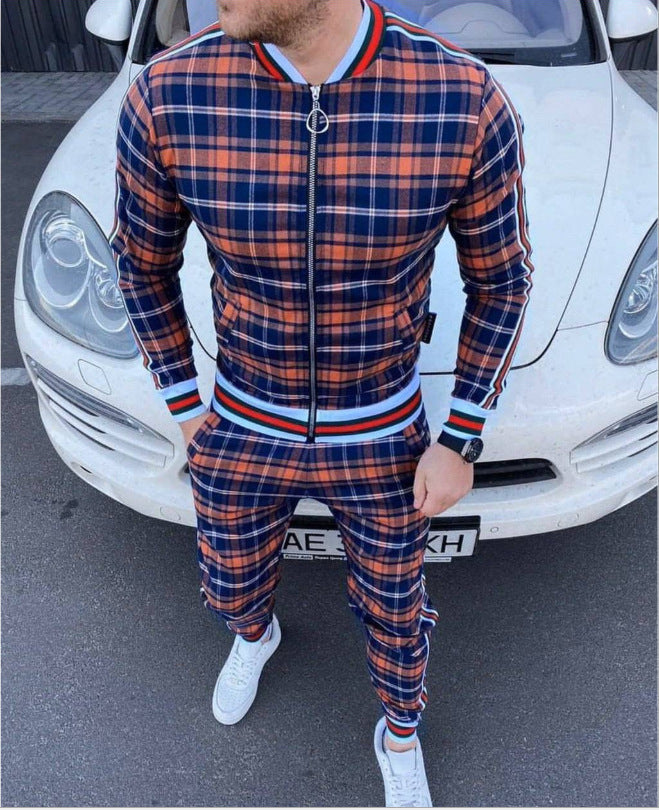 casual men's striped plaid jumpsuit for men