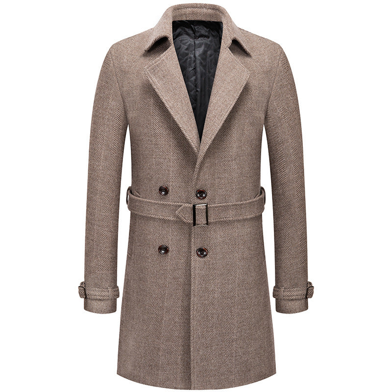 Men's Woolen Over The Knee Thickened trench Coat