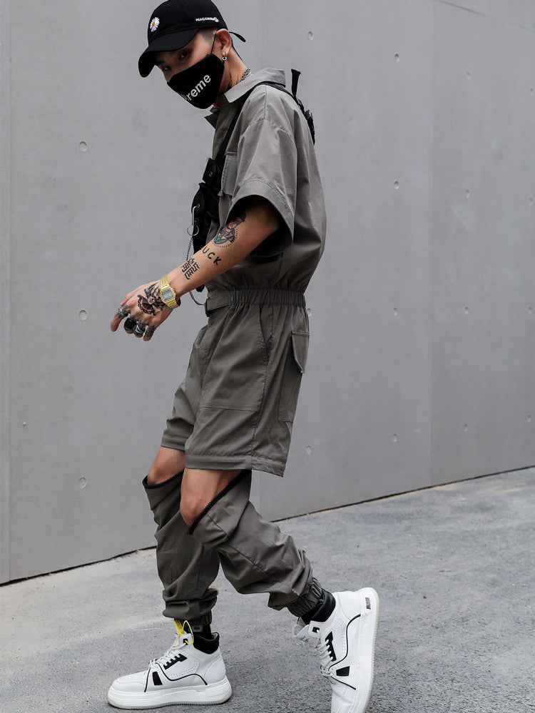 Japanese Retro Tooling One-piece JumpSuit Men Loose And Detachable