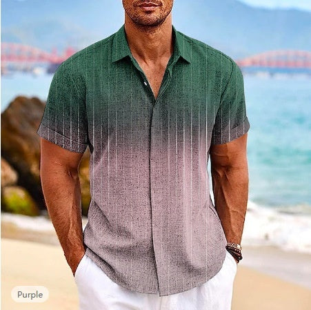 Gradient 3d Printed Short-sleeved Shirt