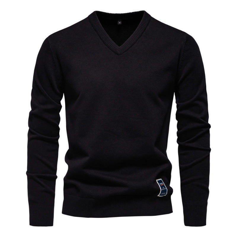 Autumn And Winter Pure Cotton Solid Color V-neck Sweater