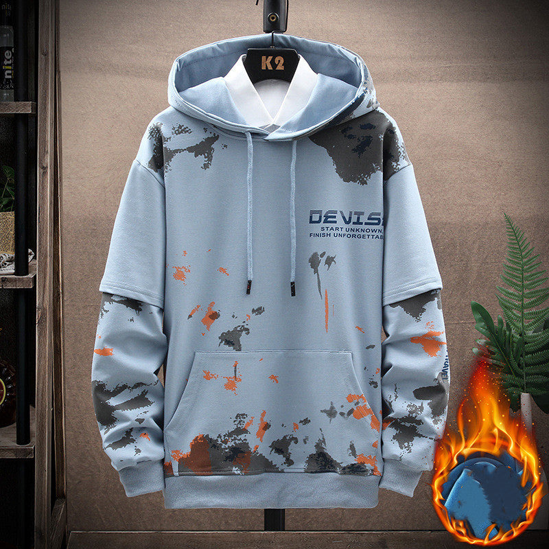 Printed Kangaroo Pocket Sports Hooded Sweater jumpSuit Men
