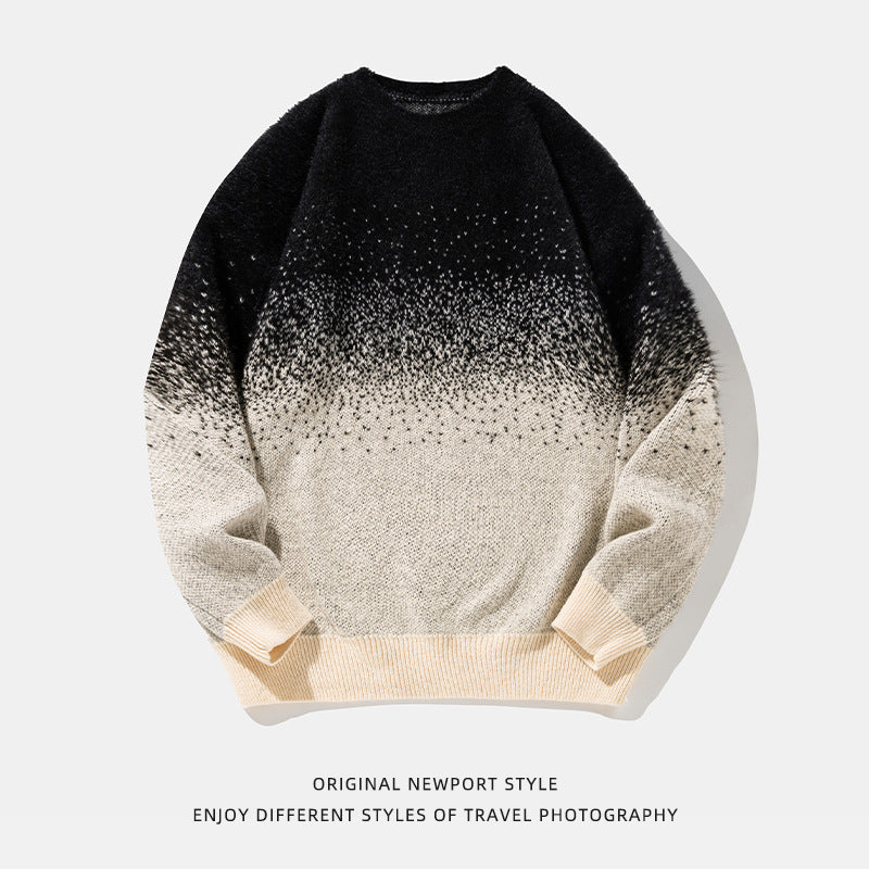 Mink Plush Gradient Design Sweater Thermal Head Cover Knitwear