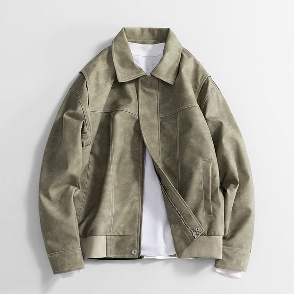 Loose Retro PU Leather Jacket Men
