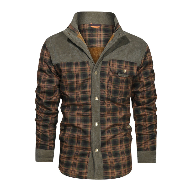 Thickened Shirt Jacket With Classic Plaid Fuzzy Fleece Lining