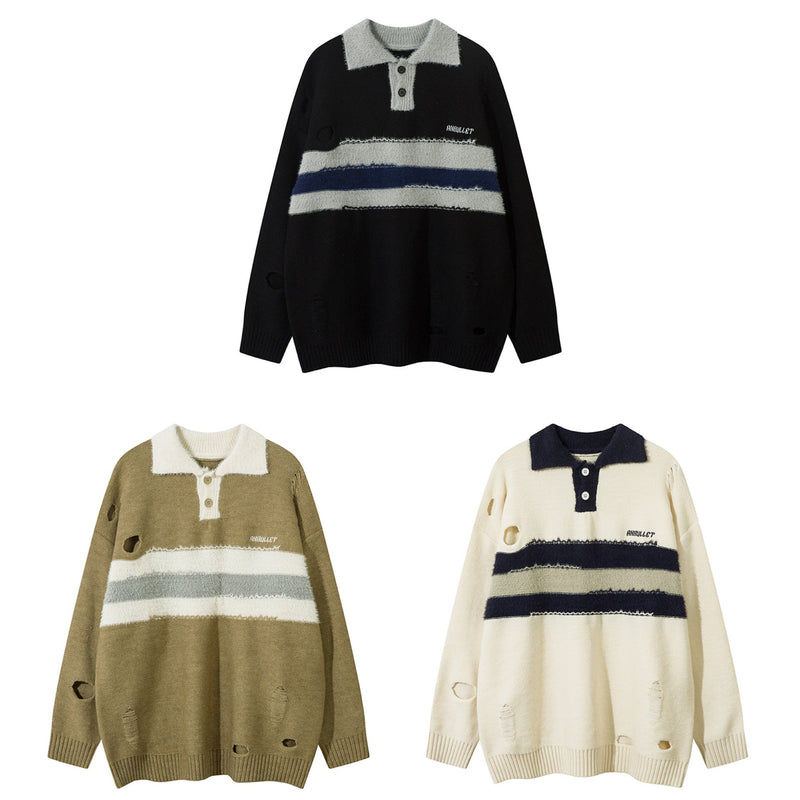 American Retro Lapels Long Sleeve Sweater