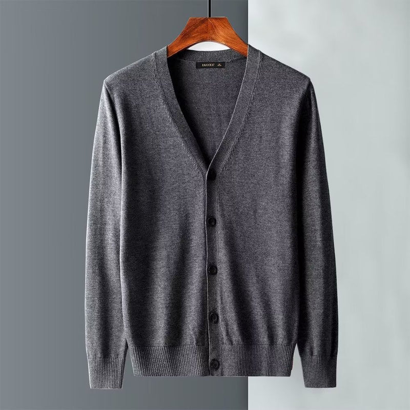 Casual V-neck Solid Color Sweater Coat For Men