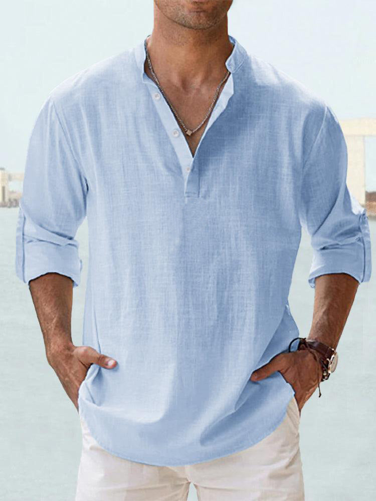Men's Linen Stand-up Collar Long Sleeve shirt