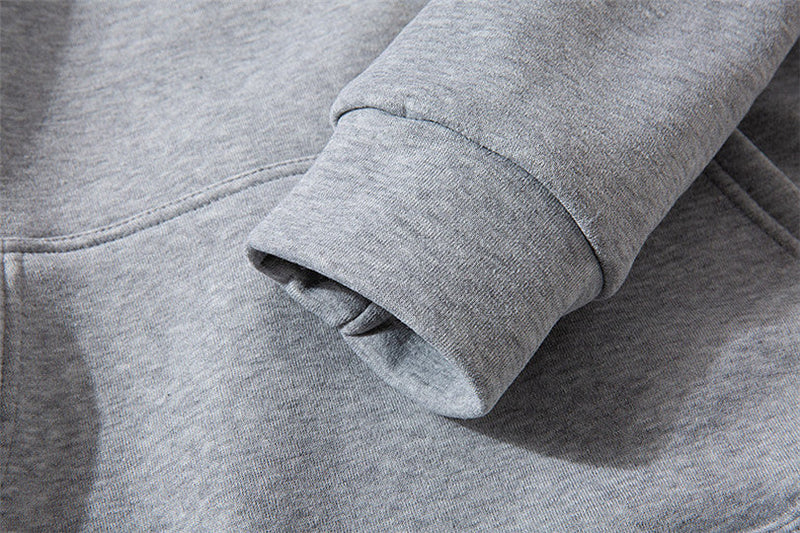 Fleece-lined Plain Letter Print Pocket Drawstring Print Hoodie
