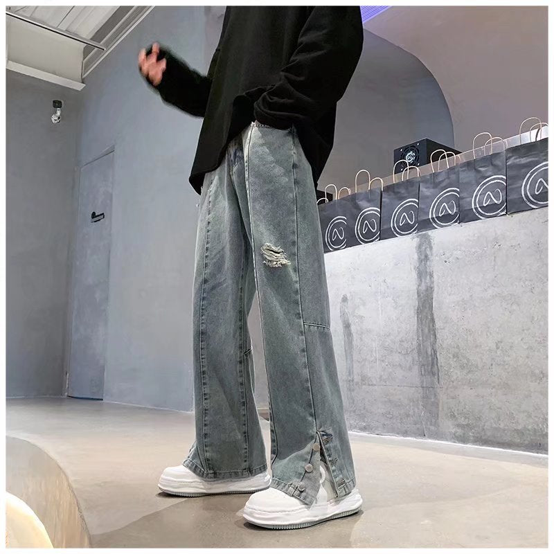 American Letter Embroidered Jeans High Street Hip Hop Straight-leg Pants