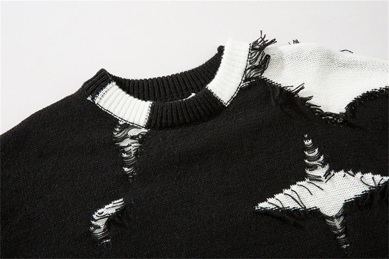 Multi-colored Rough Edges Round Neck Sweater