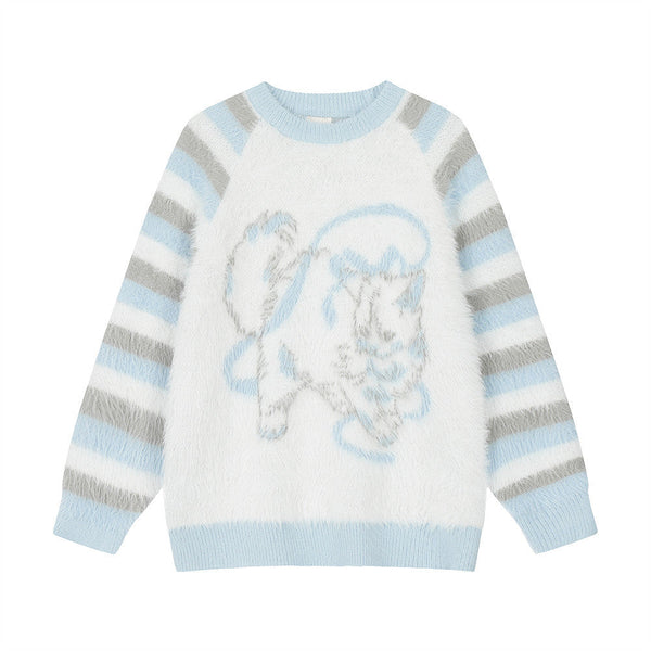 American Cat Sweater Men's Casual Patchwork Stripes