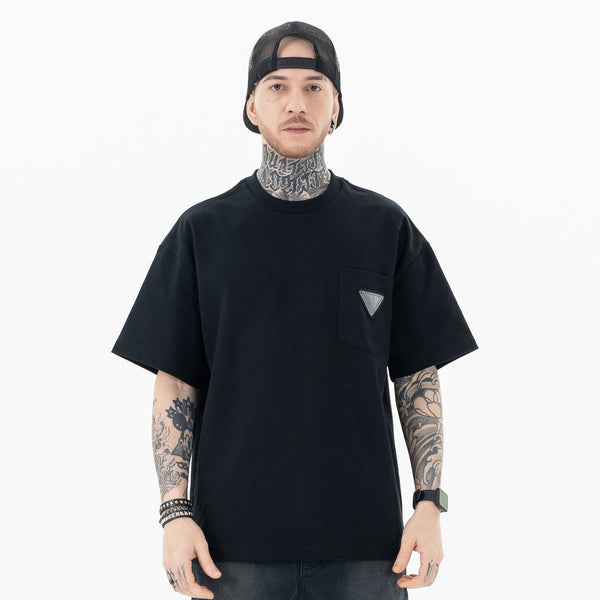 Simple Chest Pocket Triangle Paste Embroidery Casual t-shirt