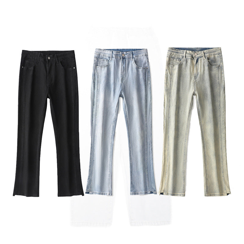 American-style Heavy Washed Yellow Jeans