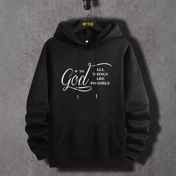 Text Printing Plus Velvet Fall winter Hoodie