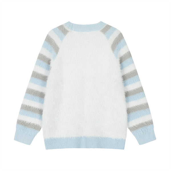 American Cat Sweater Men's Casual Patchwork Stripes