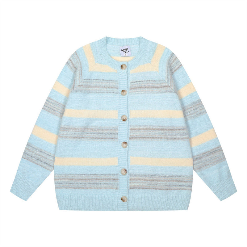 Striped Gradient Jacquard Sweater Coat For Men