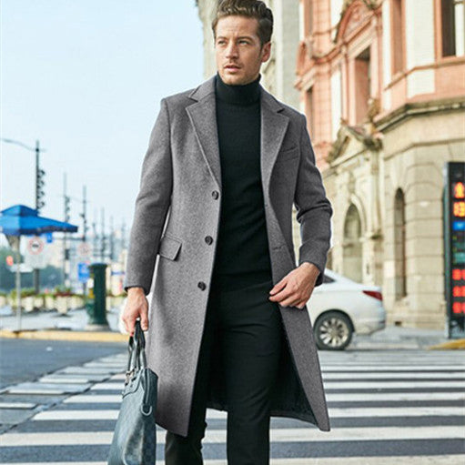 Men's Long Sleeve Woolen trench Coat