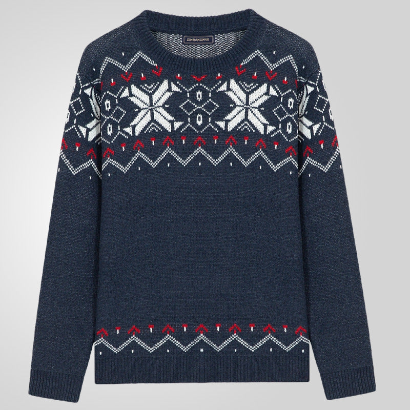 Round Neck Pullover Knitting Long Sleeve Brocade Sweater Men