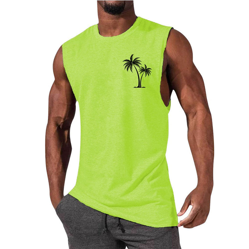 Coconut Tree Embroidery Vest Beach Tank Tops