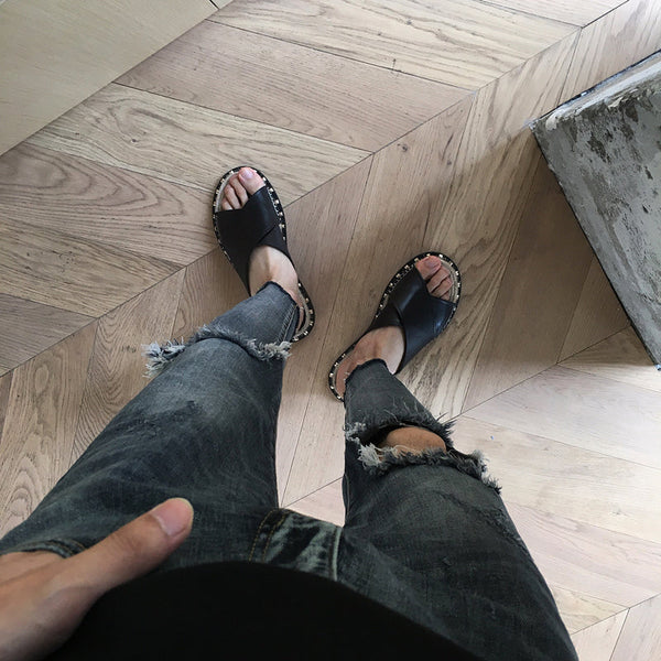 High Street Ripped Knee Jeans Cropped Pants Men