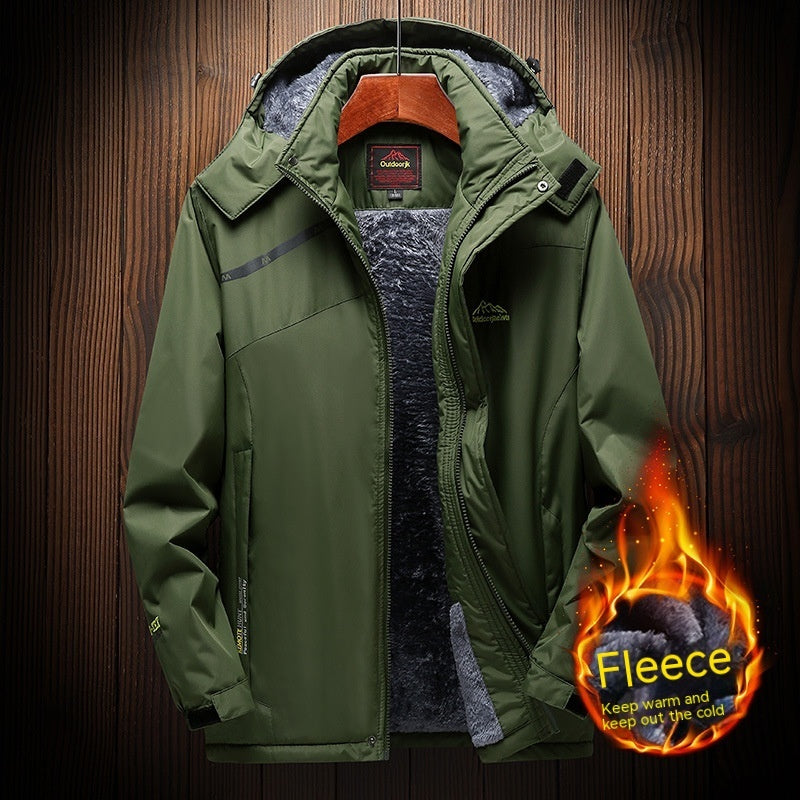Zipper Regular Side Seam Waterproof Fleece Lined Thickened Breathable Jacket