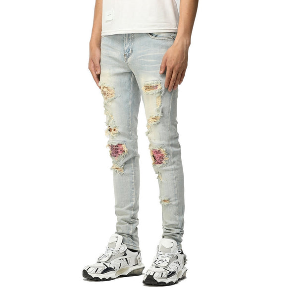 Worn Wash Color Slim Fit Jeans