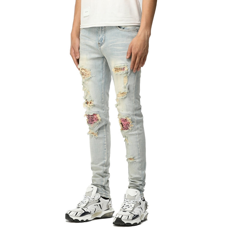 Worn Wash Color Slim Fit Jeans