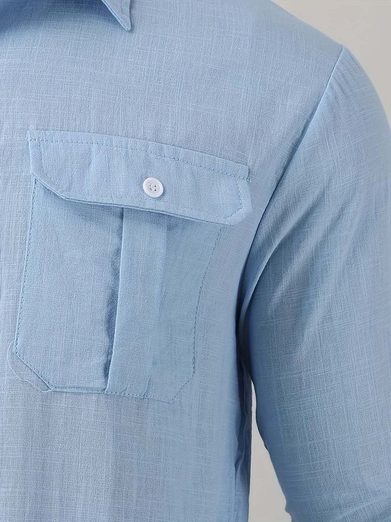 Men's Autumn And Winter pocket Lapels Long-sleeved Shirt