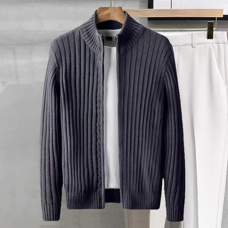 Cardigan Solid Color Zipper Outerwear Sweater