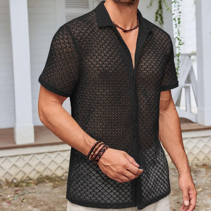 Solid Color Lapel Beach shirt men