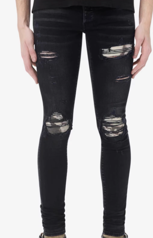 Printed Pleated Patch Jeans for men