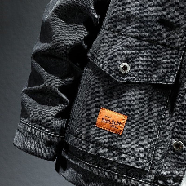 High-grade Black And Gray Denim Coat