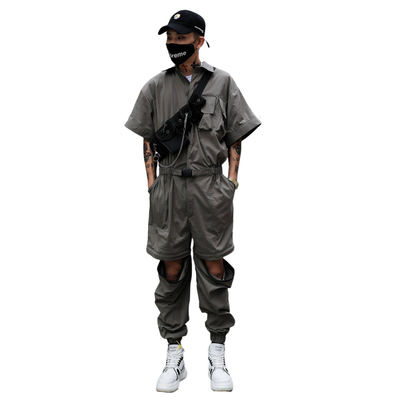 Japanese Retro Tooling One-piece JumpSuit Men Loose And Detachable