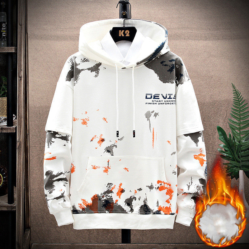 Printed Kangaroo Pocket Sports Hooded Sweater jumpSuit Men