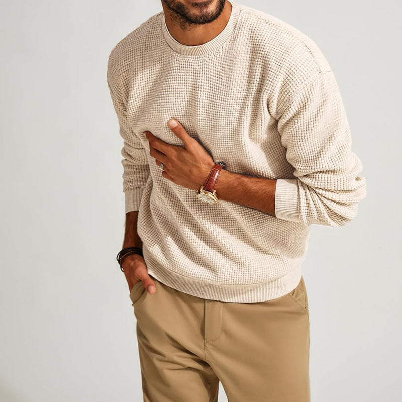 Men's Fashion Solid Color Waffle Casual sweater