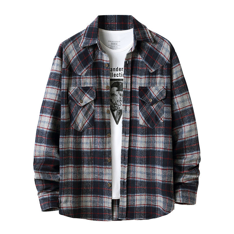 Men's New Style Hanging Shot American Flannel Plaid Shirt Jacket