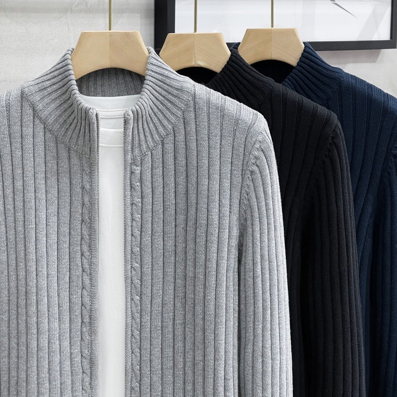 Cardigan Solid Color Zipper Outerwear Sweater