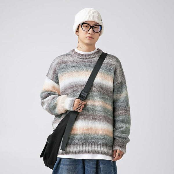 Japanese Gradient Satin Dyed Round Neck Sweater For couple