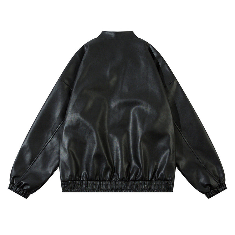 Gothic Letter Affixed Embroidered Motorcycle Leather jacket men
