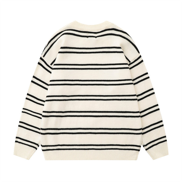 Men's Loose Striped Round Neck Knitted Sweater