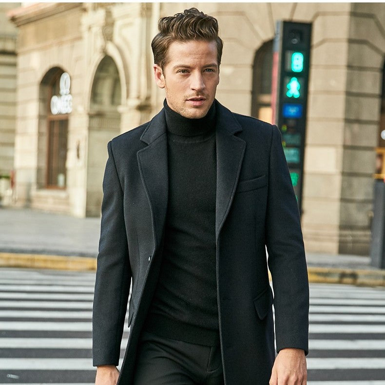 Men's Long Sleeve Woolen trench Coat
