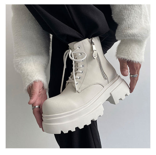 Autumn And Winter Leather Martin Boots High-top Leather Fleece-lined boots